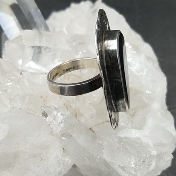 Huge Vintage Mexico Sterling Black Onyx Teardrop Ring - Picture 3 of 5